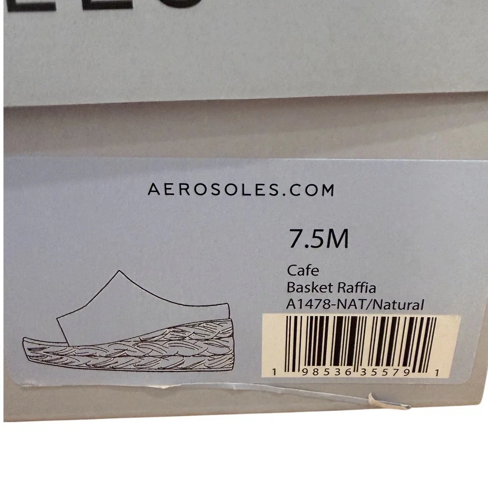 Aerosoles‎ Cafe Basket Raffia Wedge Sandals Natural Tan Women Runs Big 7.5M/8.5M